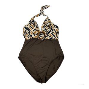 La Blanca One Piece Swimsuit Brown Halter Y2K Rush Bathing Suit Mod Retro sz 12